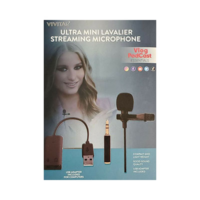 Vivitar - Ultra Mini Lavalier Streaming Microphone 2.0m Cable 3.5mm Audio USB Adapter