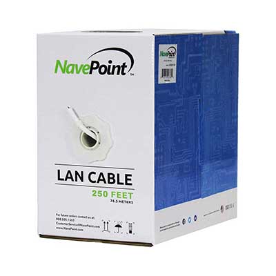 NavePoint - Cat6 (CCA), 500ft, Solid Bulk Ethernet Cable, 550MHz, 23AWG 4 Pair, Unshielded Twisted Pair, White