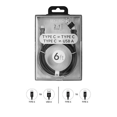BYTECH - 6ft 2in1 Type-C to Type-C & USB Cable, WHITE