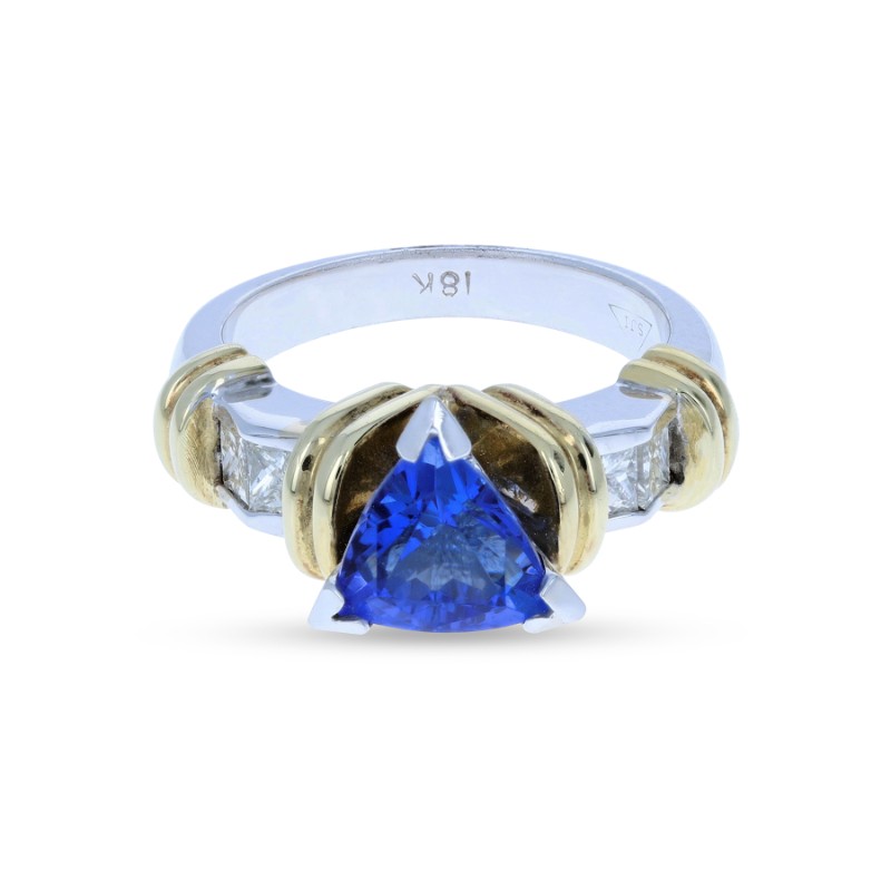 Two-Tone Tanzanite & Diamond Ring 18KT