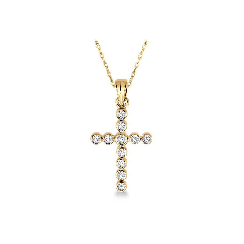 Yellow Gold Bezel Set Diamond Cross Pendant 14KT, 0.25 Carats