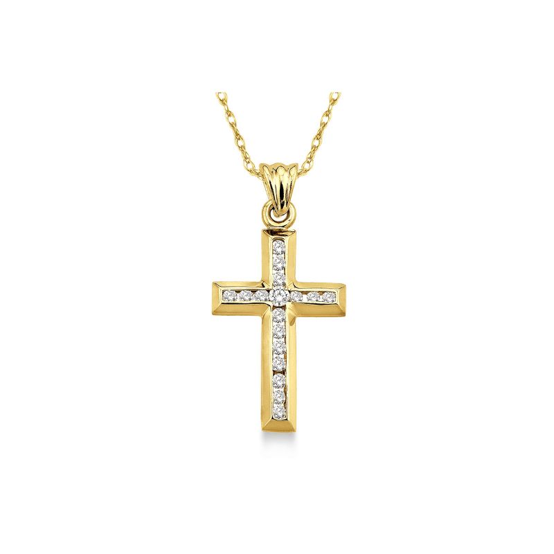 Yellow Gold Classic Diamond Cross Pendant 14KT, 0.50 Carats