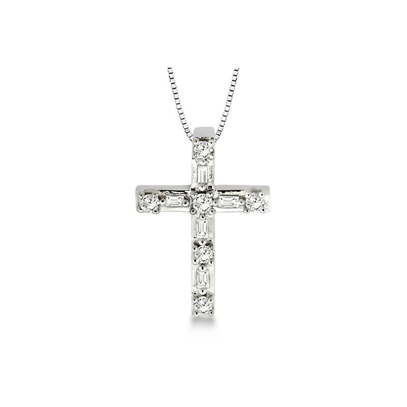 White Gold Baguette Diamond Cross Pendant 14KT, 0.25 Carats
