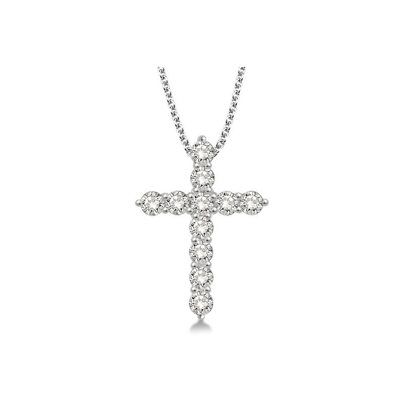 White Gold Diamond Cross Pendant 14KT, 1.50 Carats