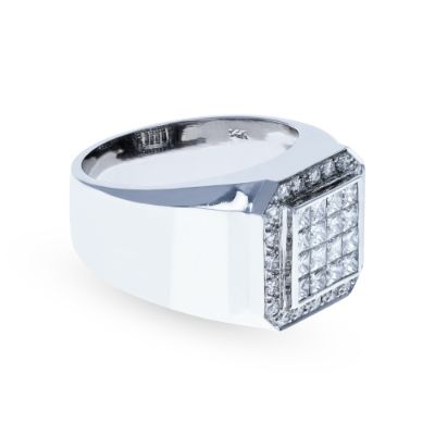 White Gold Mens Princess and Round Diamond Ring 14KT
