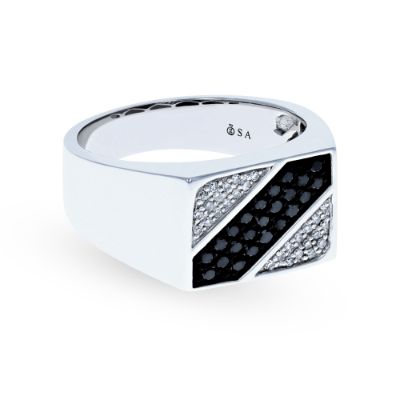 White Gold Mens Black Diamond Ring 14KT