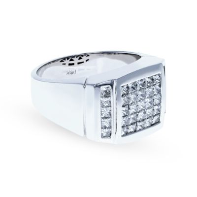 White Gold Mens Princess Cut Diamond Ring 14KT