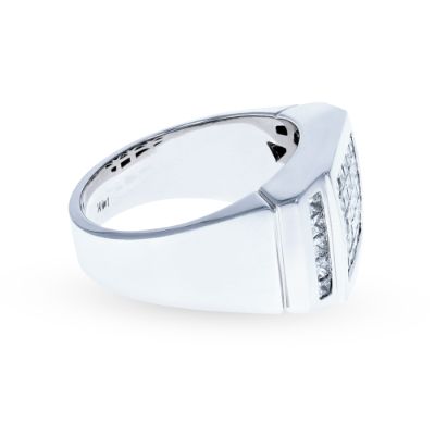 White Gold Mens Princess Cut Diamond Ring 14KT