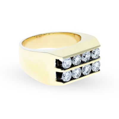 Yellow Gold Mens Round Diamond Ring 18KT