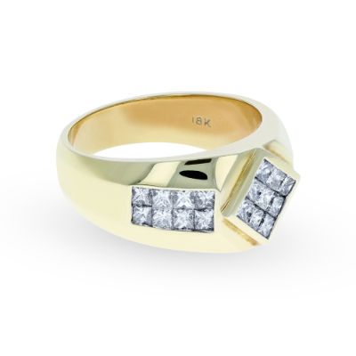 Yellow Gold Princess Cut Mens Diamond Ring 18KT