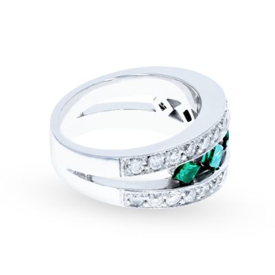 White Gold Teal and White Diamond Ring 14KT