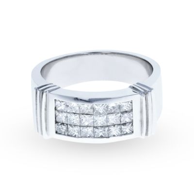 White gold Mens Princess Cut Diamond Band 18KT