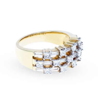 Yellow Gold 3 Row Diamond Ring 18KT