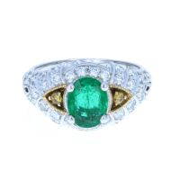 Vintage-Look Emerald Diamond Ring 18KT