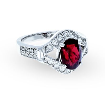 White Gold Ruby Diamond Ring 18KT