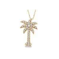 Yellow Gold Diamond Palm Tree Pendant 14KT, 0.20 Carats
