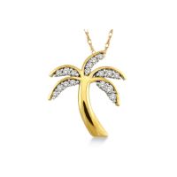 Yellow Gold Diamond Palm Tree Pendant 14KT, 0.25 Carats