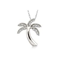 White Gold Diamond Palm Tree Pendant 14KT, 0.10 Carats