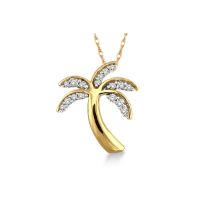 Yellow Gold Diamond Palm Tree Pendant 14KT, 0.10 Carats