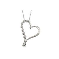 White Gold Gradiated Diamond Heart Pendant 14KT, 0.10 Carats