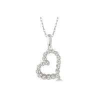 White Gold Tilted Diamond Heart Pendant 14KT, 0.10 Carats