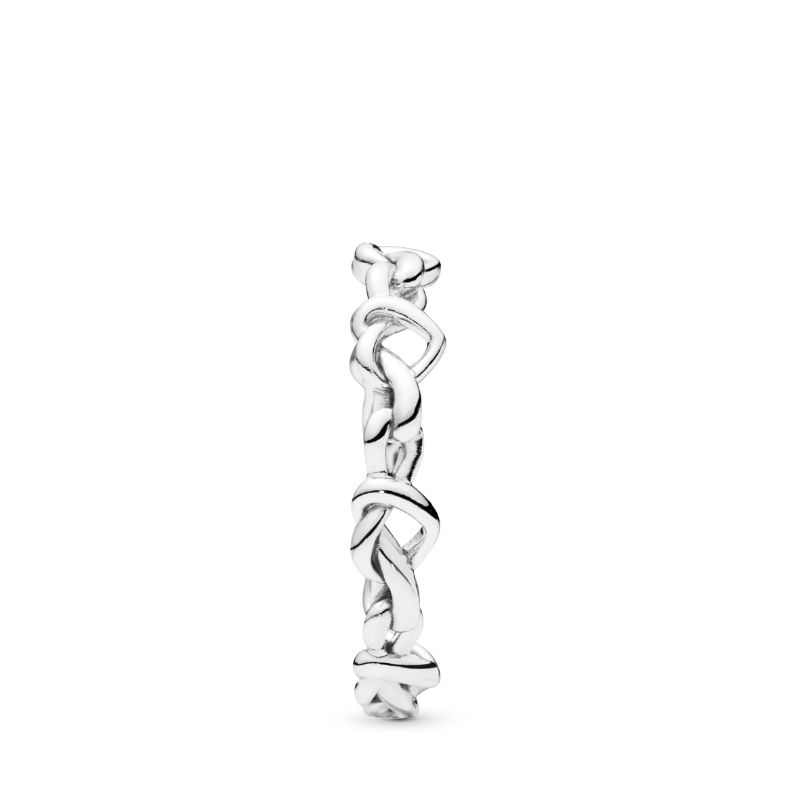 Knotted hearts silver ring