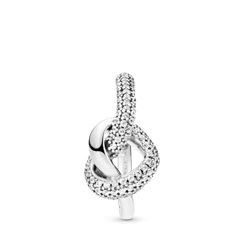 Knotted heart silver ring with clear cubic zirconia