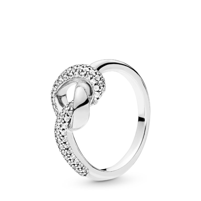 Knotted heart silver ring with clear cubic zirconia