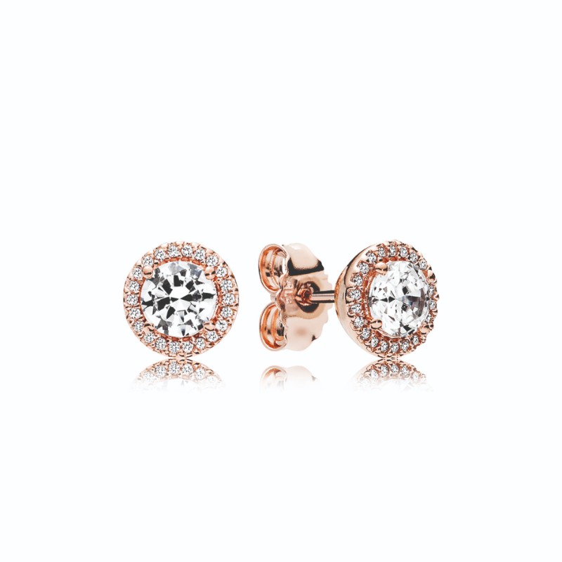 Classic Elegance Stud Earrings, PANDORA Rose<sup>TM</sup> & Clear CZ