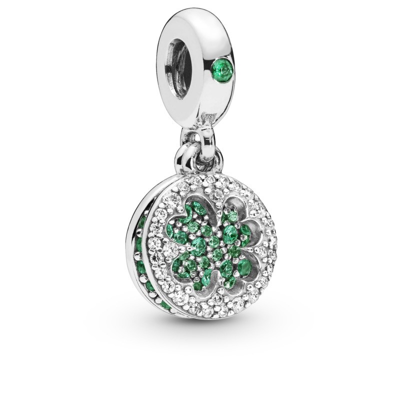Dazzling Clover Dangle Charm, Multi-Colored Crystals & Clear CZ