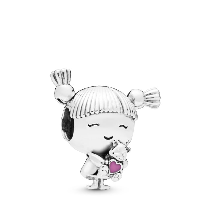 Girl silver charm with pink enamel