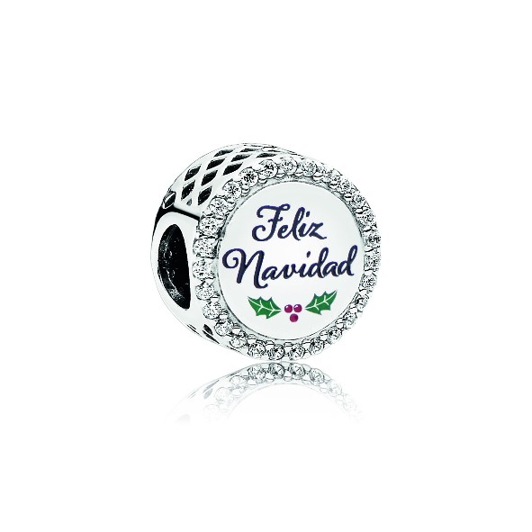 Feliz Navidad Charm, Clear CZ