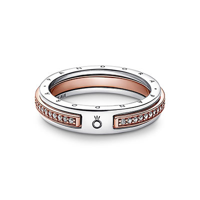 Pandora Signature Two-tone Logo & Pav&eacute; Ring