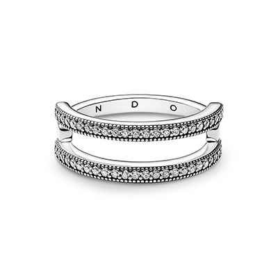 Pandora Signature Logo & Pav&eacute; Double Band Ring