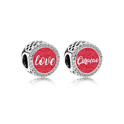 Engraved Button Love Red Glitter Curacao